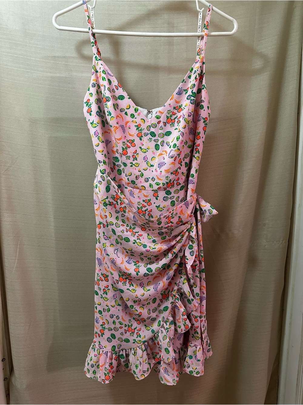 Lilly Pulitzer Alisa Juicy Fruit Pink Ruffle Wrap Mini Dress Resort Summer